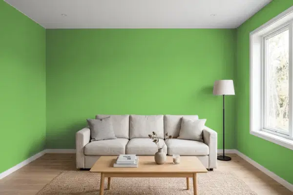 Living room with walls painted Benjamin Moore Pleasant Grove 552 (simulated)