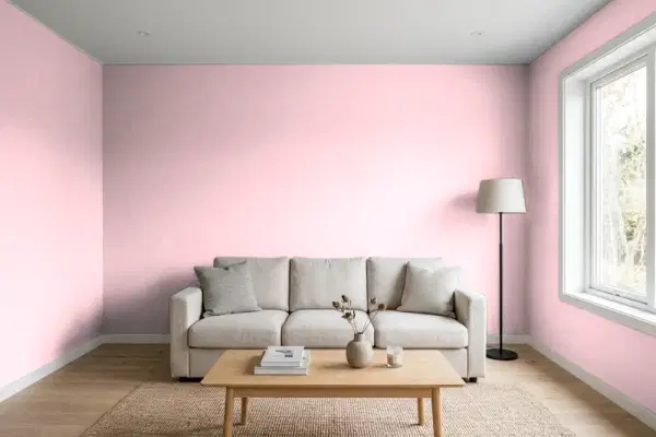 Living room with walls painted PPG Paints Pleasing Pink 1184-2 (simulated)