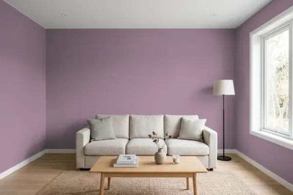 Living room with walls painted Valspar Plum Legacy 1002-7B (simulated)