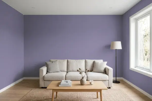 Living room with walls painted PPG Paints Plum Shade 1173-6 (simulated)