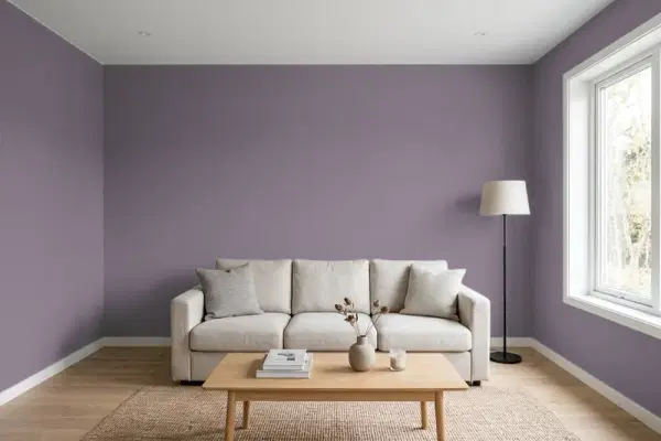 Living room with walls painted Behr Plum Shadow PPU17-17 (simulated)