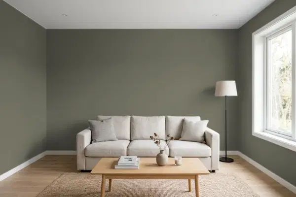 Living room with walls painted PPG Paints Plunge Pool 1029-7 (simulated)
