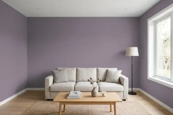 Living room with walls painted Behr Plush Velvet N100-5 (simulated)