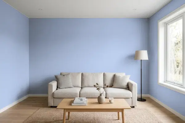 Living room with walls painted Behr Poetry Reading MQ5-17 (simulated)