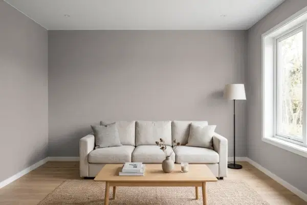 Living room with walls painted Sherwin-Williams Polished Concrete SW 9167 (simulated)