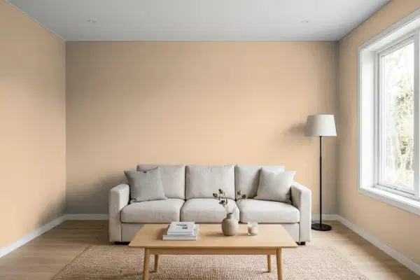 Living room with walls painted Behr Polo Tan N260-3 (simulated)
