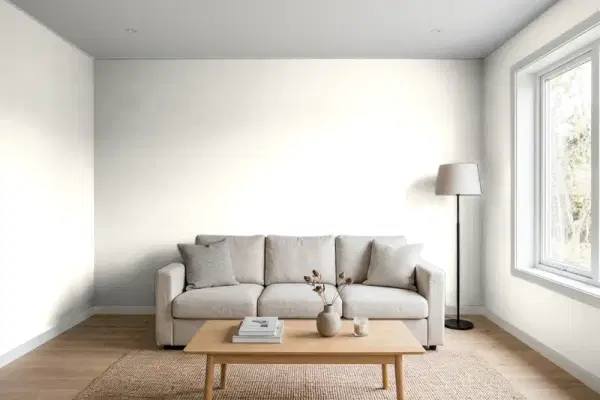 Living room with walls painted Behr Popped Corn W-B-200 (simulated)