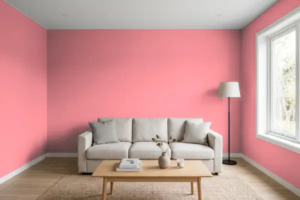 Living room with walls painted Valspar Poppy Field 1006-1C (simulated)