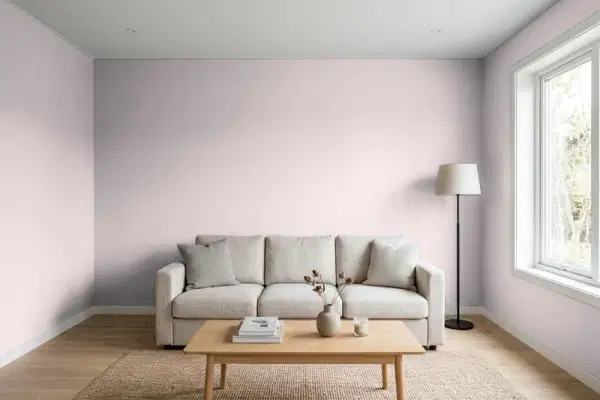 Living room with walls painted Benjamin Moore Porcelain 2113-60 (simulated)