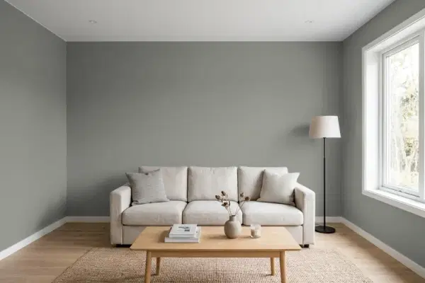 Living room with walls painted Valspar Porcelain Shale 5006-2B (simulated)