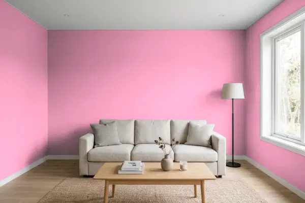 Living room with walls painted Valspar Positively Pink 1003-1C (simulated)