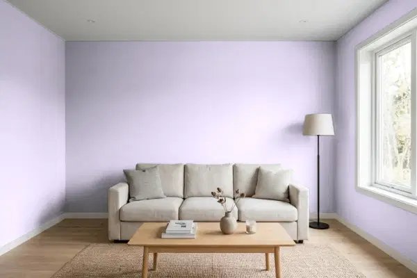 Living room with walls painted Behr Potentially Purple 640A-3 (simulated)