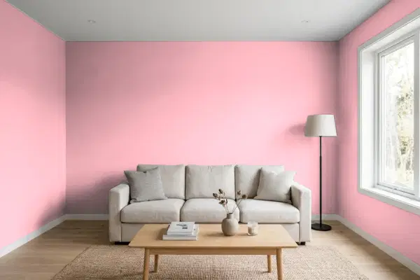 Living room with walls painted PPG Paints Powder Rose 1184-3 (simulated)