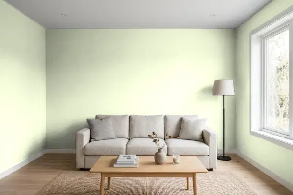 Living room with walls painted Behr Praying Mantis P370-2 (simulated)