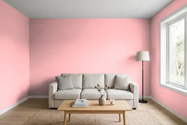 Living room with walls painted PPG Paints Precious Pink 1185-3 (simulated)