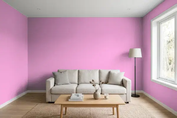 Living room with walls painted Behr Pressed Flower 680B-4 (simulated)