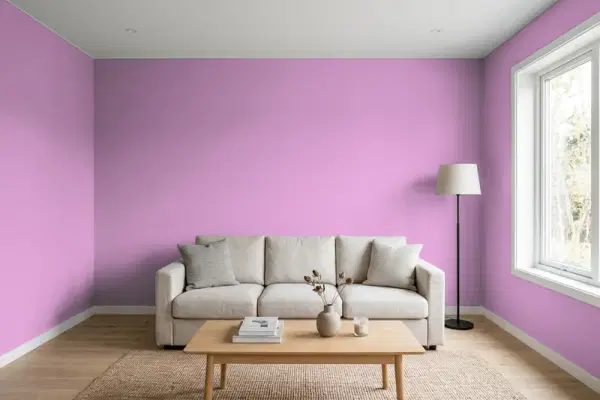 Living room with walls painted Behr Pretty Petunia 670B-5 (simulated)