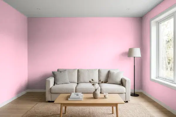 Living room with walls painted Valspar Prom Pink 1007-4A (simulated)