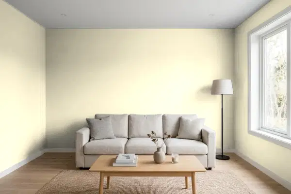 Living room with walls painted Behr Proper Temperature M310-2 (simulated)