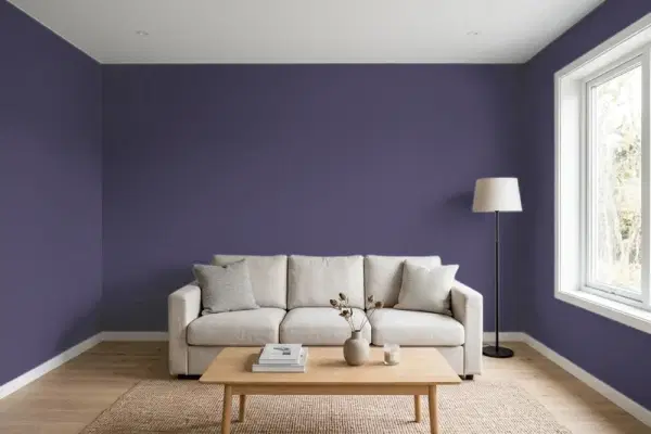 Living room with walls painted Behr Purple Blanket S-H-640 (simulated)