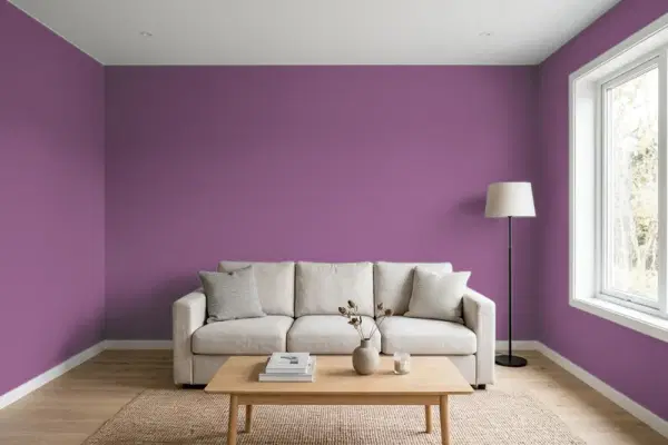Living room with walls painted Valspar Purple Davenport 1003-3A (simulated)