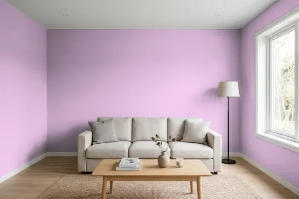 Living room with walls painted Benjamin Moore Purple Easter Egg 2073-50 (simulated)