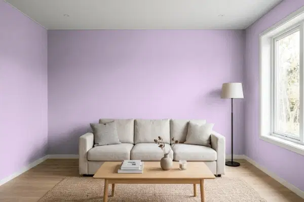 Living room with walls painted PPG Paints Purple Essence 1176-4 (simulated)