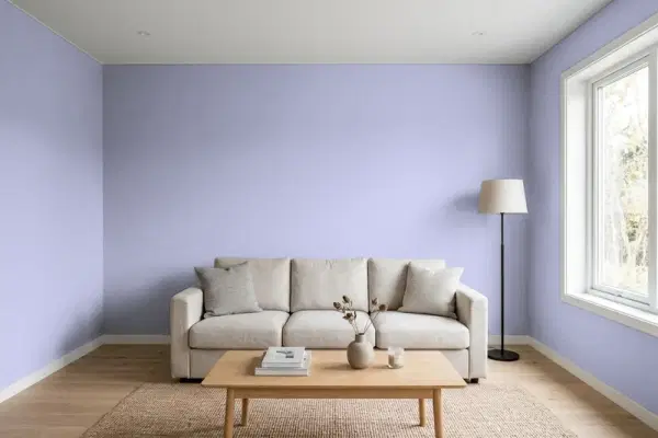 Living room with walls painted Valspar Purple Freedom 4002-7C (simulated)