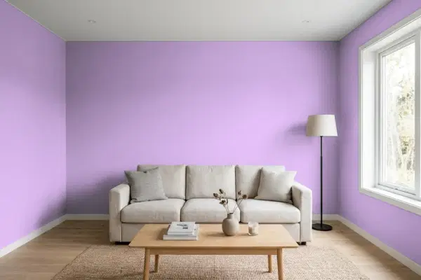 Living room with walls painted Valspar Purple Gala 4002-10A (simulated)