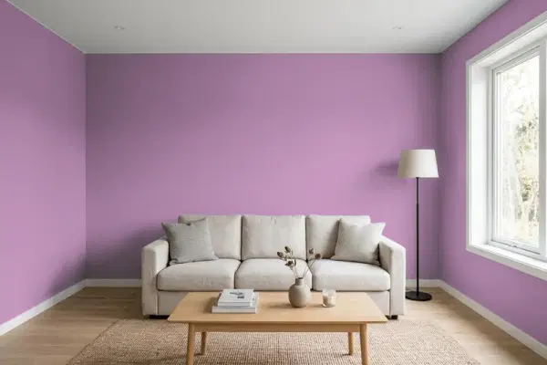 Living room with walls painted Valspar Purple Jewel 1004-5B (simulated)