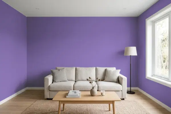 Living room with walls painted Behr Purple Paradise PPU16-03 (simulated)