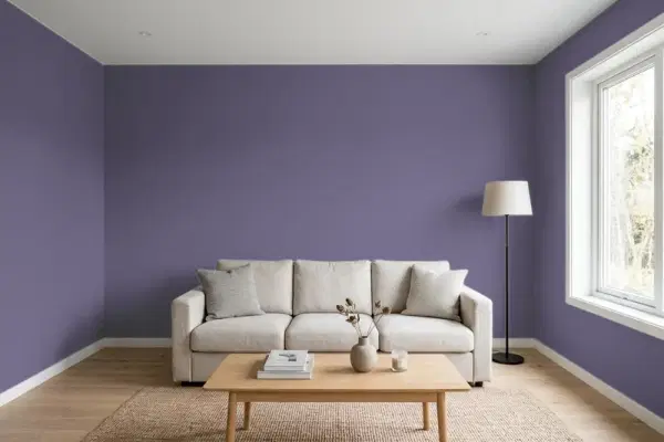Living room with walls painted Sherwin-Williams Purple Passage SW 6551 (simulated)