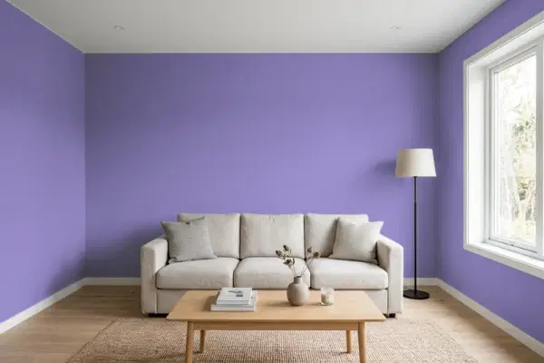 Living room with walls painted PPG Paints Purple Rhapsody 1247-6 (simulated)
