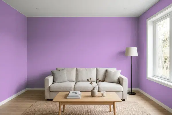 Living room with walls painted PPG Paints Purple Statice 1249-5 (simulated)
