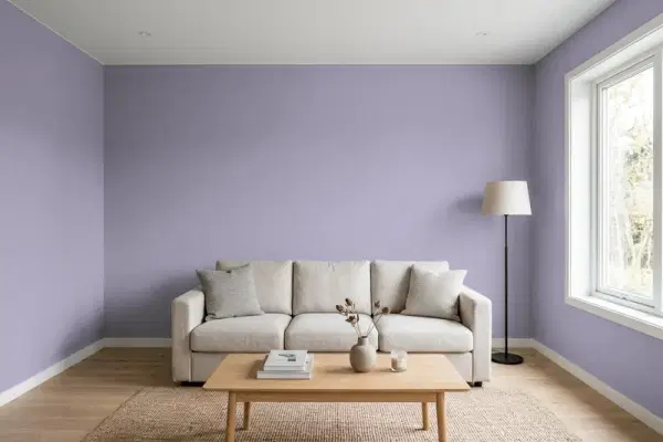 Living room with walls painted PPG Paints Purple Surf 1173-5 (simulated)