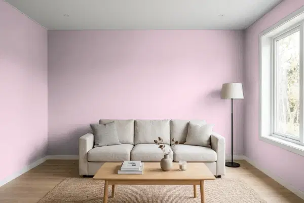 Living room with walls painted Behr Queen's Tart T12-16 (simulated)