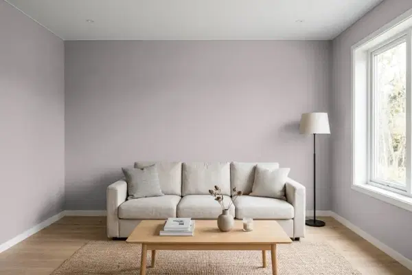 Living room with walls painted Sherwin-Williams Quest Gray SW 7080 (simulated)