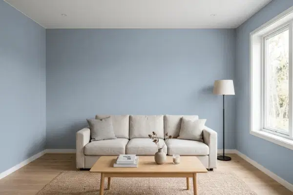 Living room with walls painted PPG Paints Quicksilver 1041-5 (simulated)