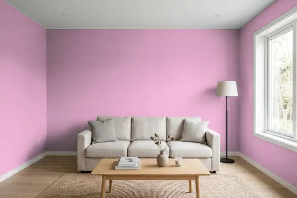 Living room with walls painted Valspar Quilted Heart 1004-3C (simulated)