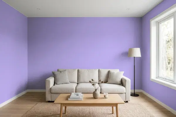 Living room with walls painted Valspar Quite Lilac 4003-10A (simulated)