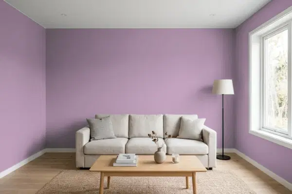 Living room with walls painted Sherwin-Williams Radiant Lilac SW 0074 (simulated)