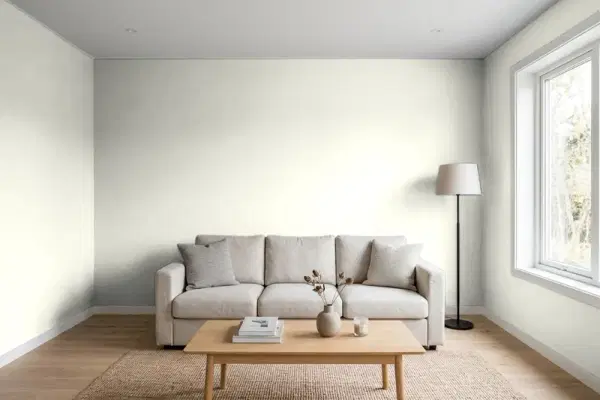 Living room with walls painted PPG Paints Rain Cloud 1125-1 (simulated)