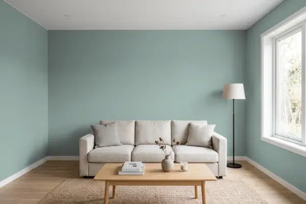 Living room with walls painted Behr Rainy Afternoon N430-4 (simulated)