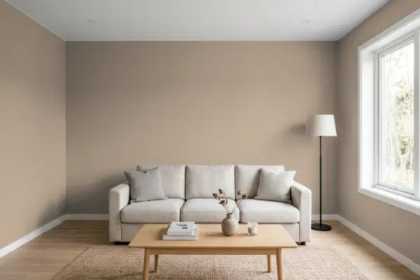 Living room with walls painted PPG Paints Rapid Rock 15-19 (simulated)