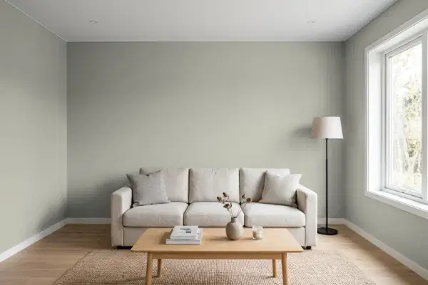 Living room with walls painted Sherwin-Williams Rare Gray SW 6199 (simulated)