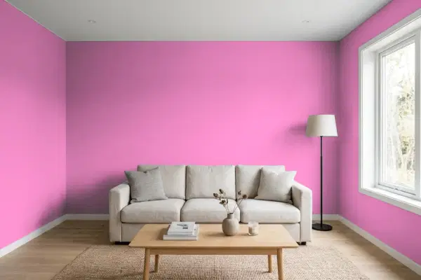 Living room with walls painted Valspar Raspberry Sorbet 1001-1B (simulated)
