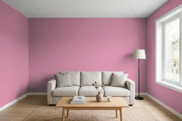Living room with walls painted Sherwin-Williams Red Clover SW 6564 (simulated)