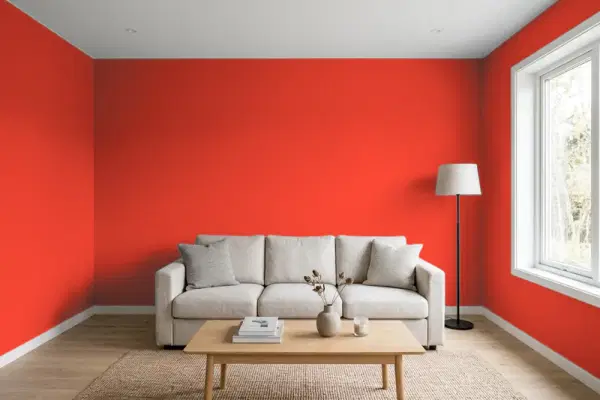 Living room with walls painted Benjamin Moore Redstone 2009-10 (simulated)