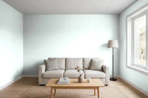 Living room with walls painted Behr Refreshed ICC-92 (simulated)