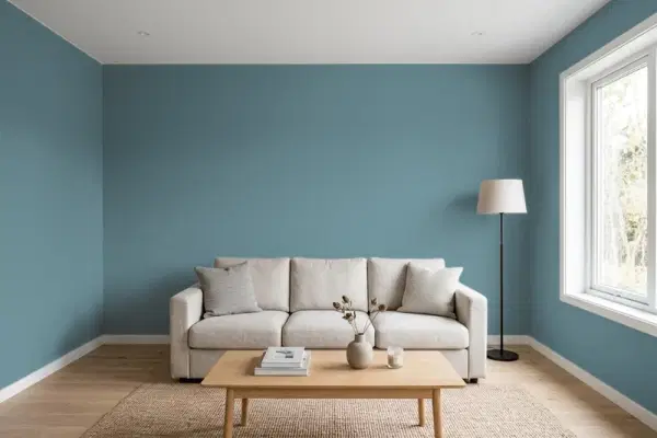 Living room with walls painted Sherwin-Williams Refuge SW 6228 (simulated)